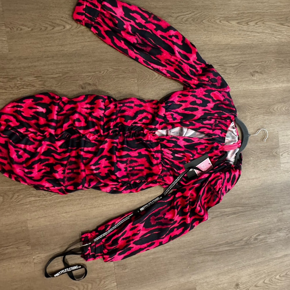 PrettyLittleThing Pink and Black Animal Print Dress